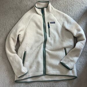 Cream and green Patagonia fleece jacket